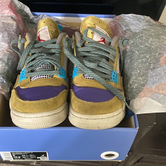 Air Jordan 4 Union Desert Moss/Turquoise Blue Size 9 - Picture 3 of 3